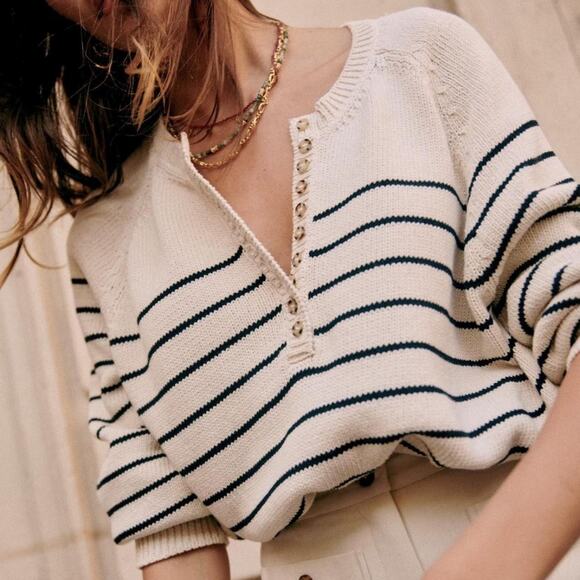 Sezane Leontine Jumper - S - Ecru / Navy - Picture 2 of 8